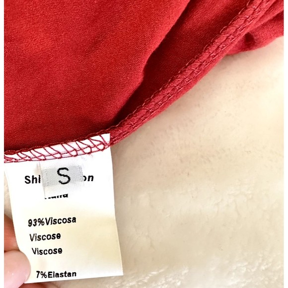 VTG Jersey Dress SHIRT PASSION ITALIA Dark Red Embroidered Bat Sleeves SZ S - Picture 12 of 14